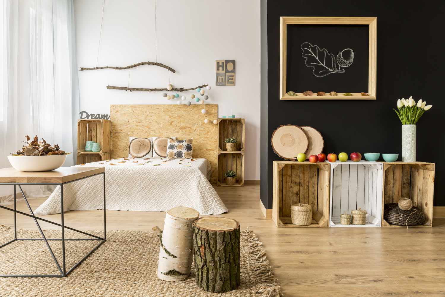 Chambre deco maison rustique naturelle