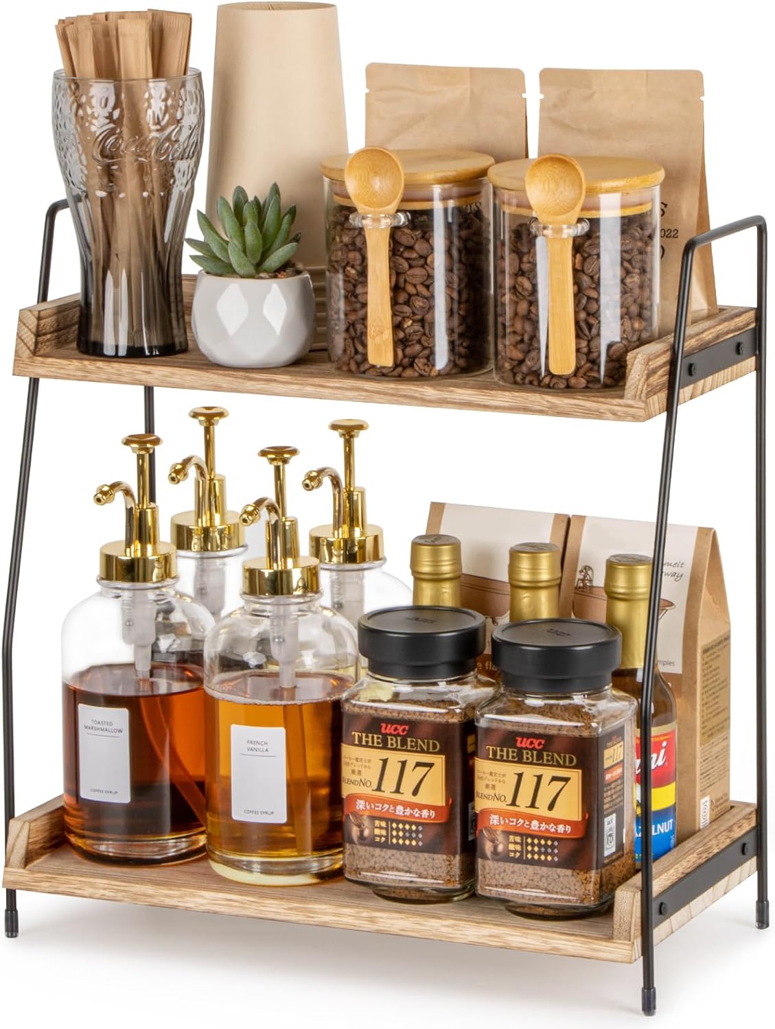 aesthetic coffee station ANBOXIT 2-tier wooden organizer shelf