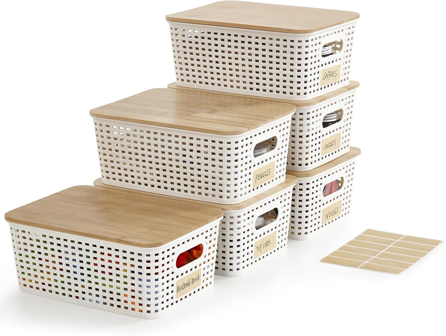 aesthetic desk organizer Bagnizer stackable bins bamboo lids