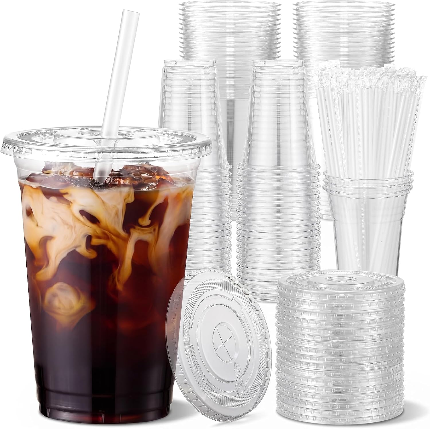 aesthetic coffee station clear plastic cups lids straws iced coffee