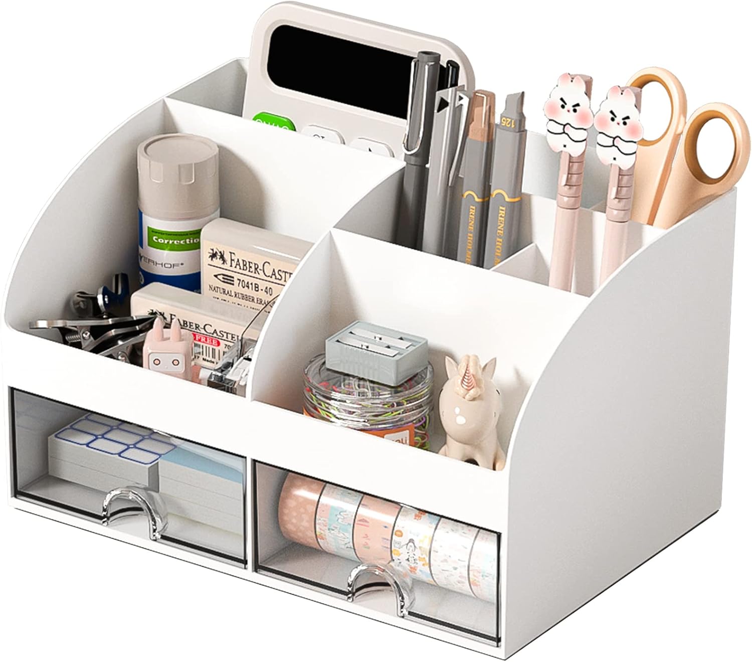 aesthetic desk organizer COMFYROOM white 6 compartments 2 drawers