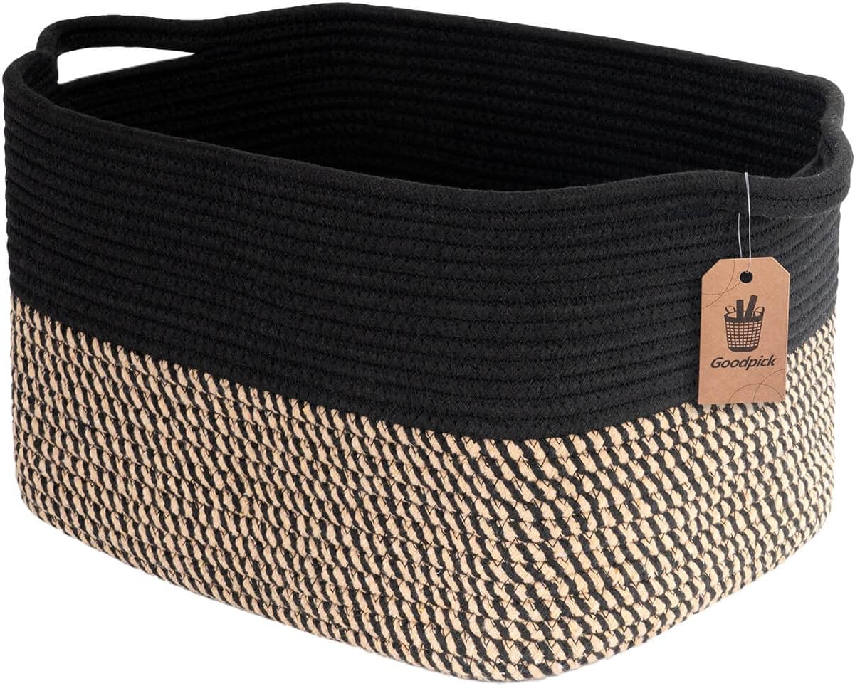 entryway organization aesthetic Goodpick woven cube storage bins black