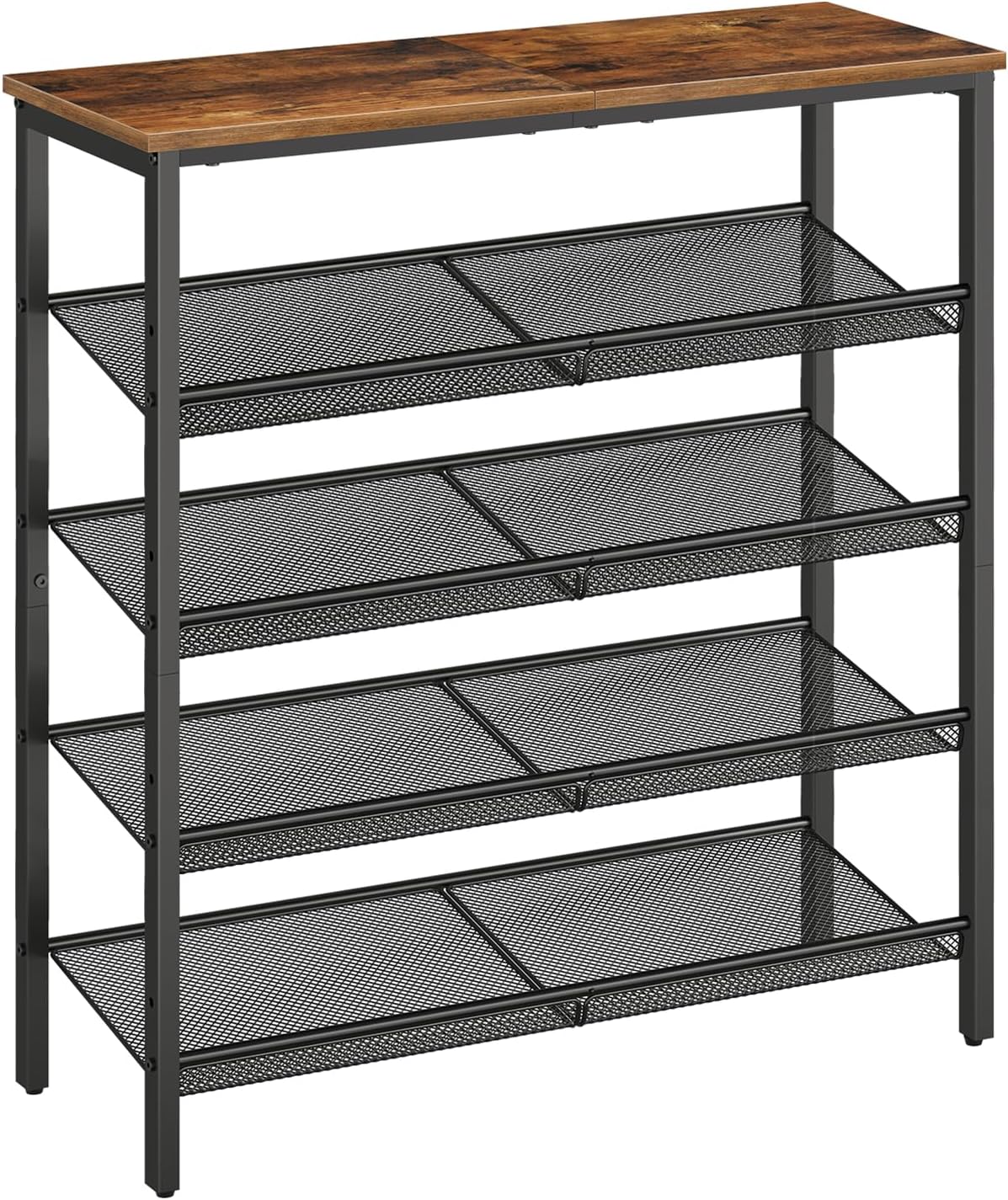 entryway organization aesthetic HOOBRO 5-tier adjustable shoe rack industrial rustic brown