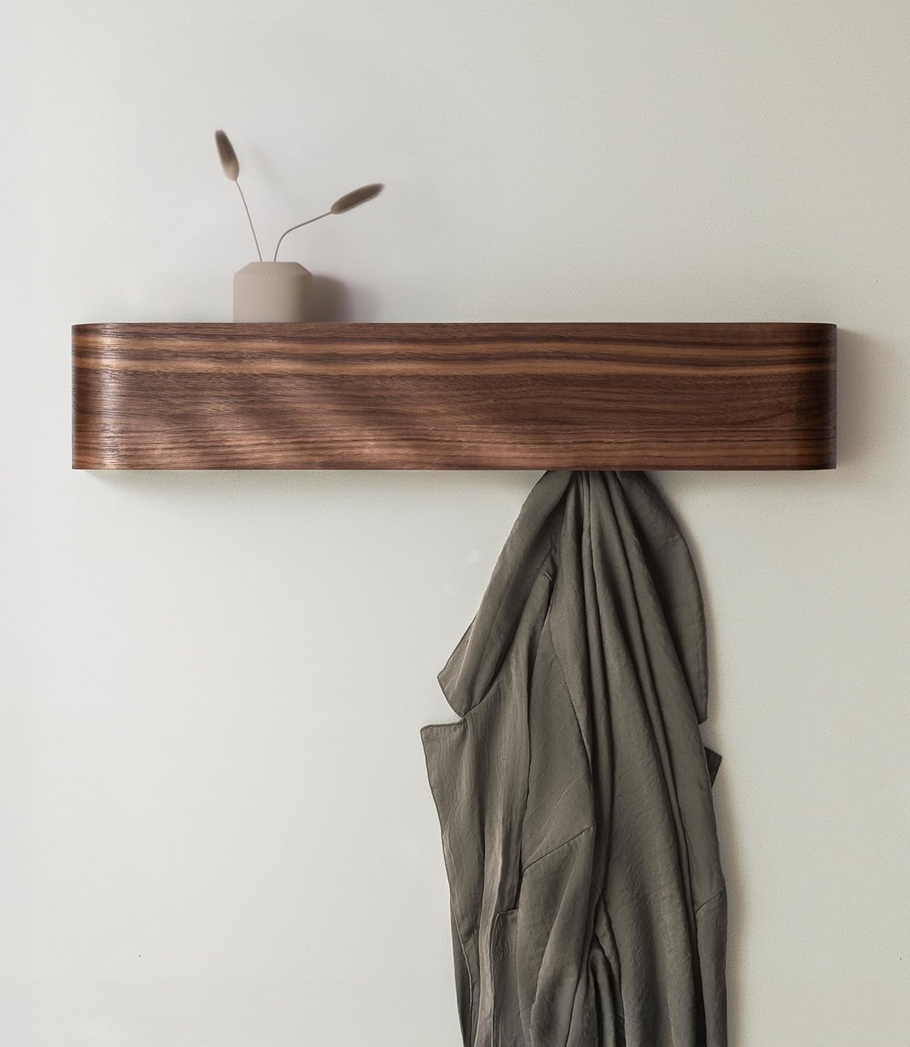 entryway organization aesthetic Kazai walnut wood wall coat rack hidden hooks
