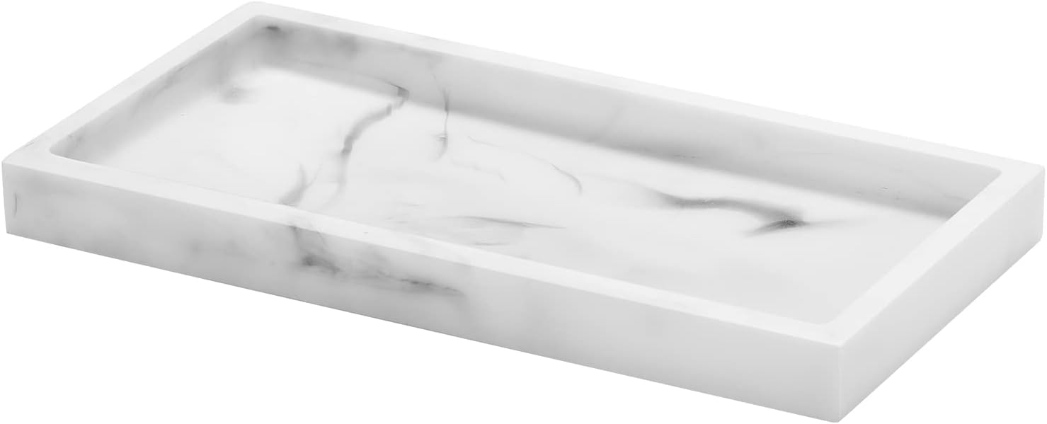 aesthetic bathroom organization Luxspire white marble vanity tray