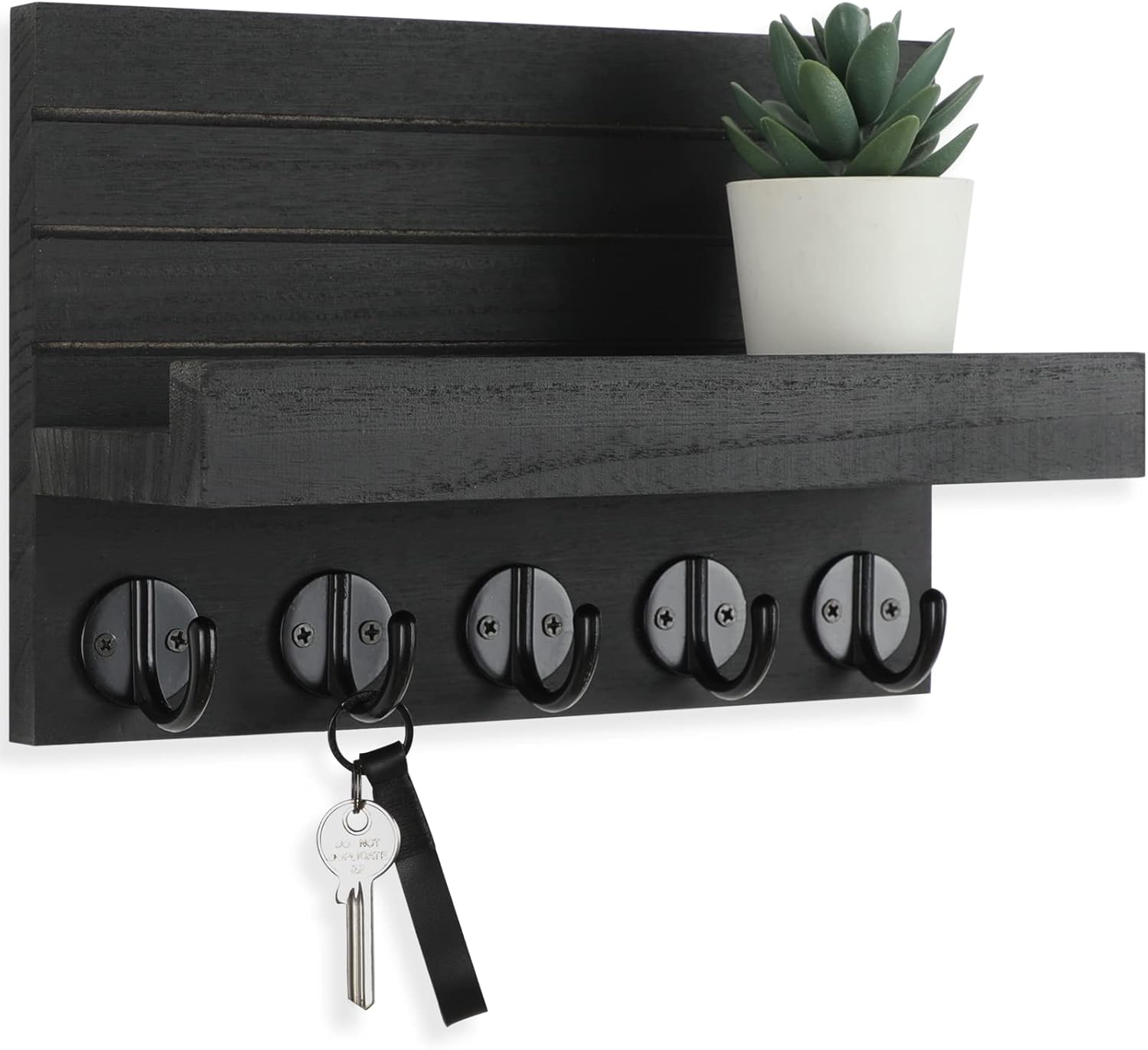 entryway organization aesthetic Lwenki key holder wood shelf large hooks
