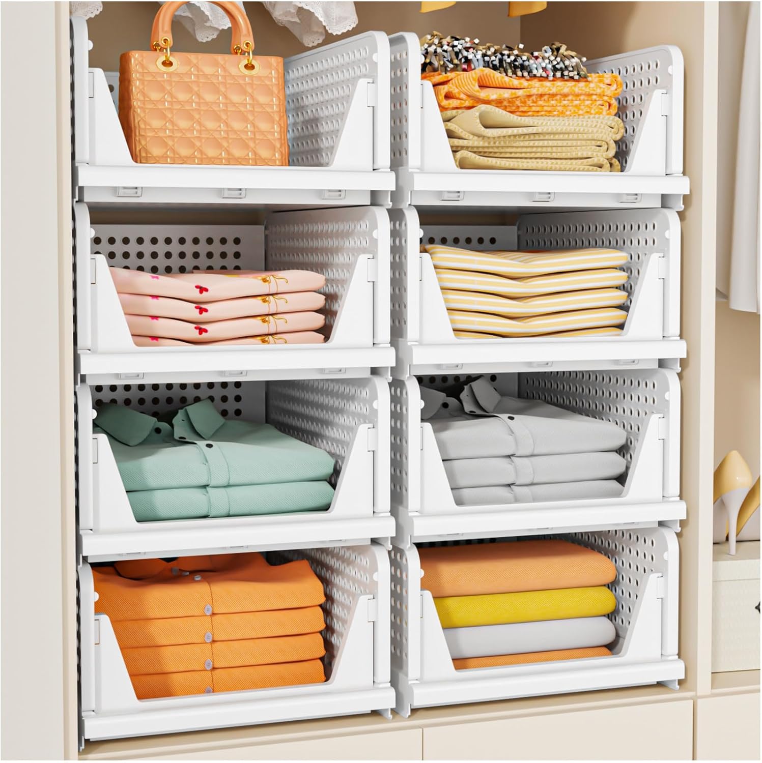 laundry room organization aesthetic SNSLXH foldable white storage baskets