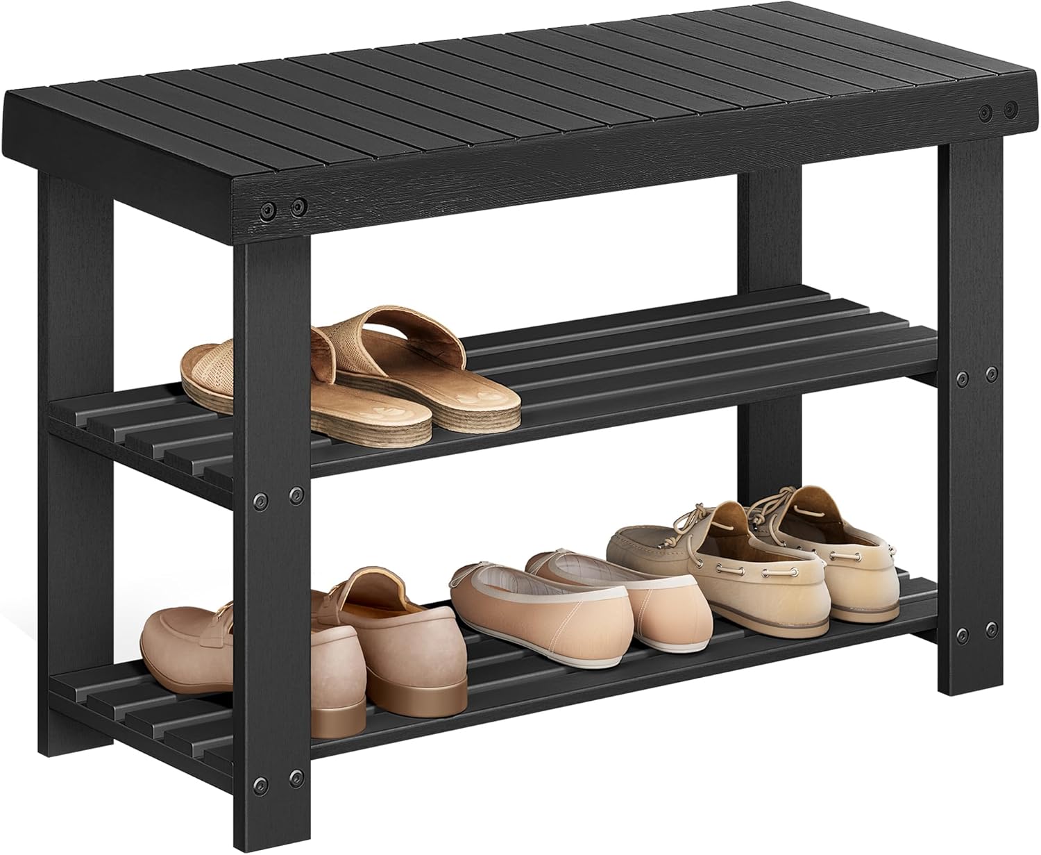 entryway organization aesthetic SONGMICS bamboo shoe rack bench ink black