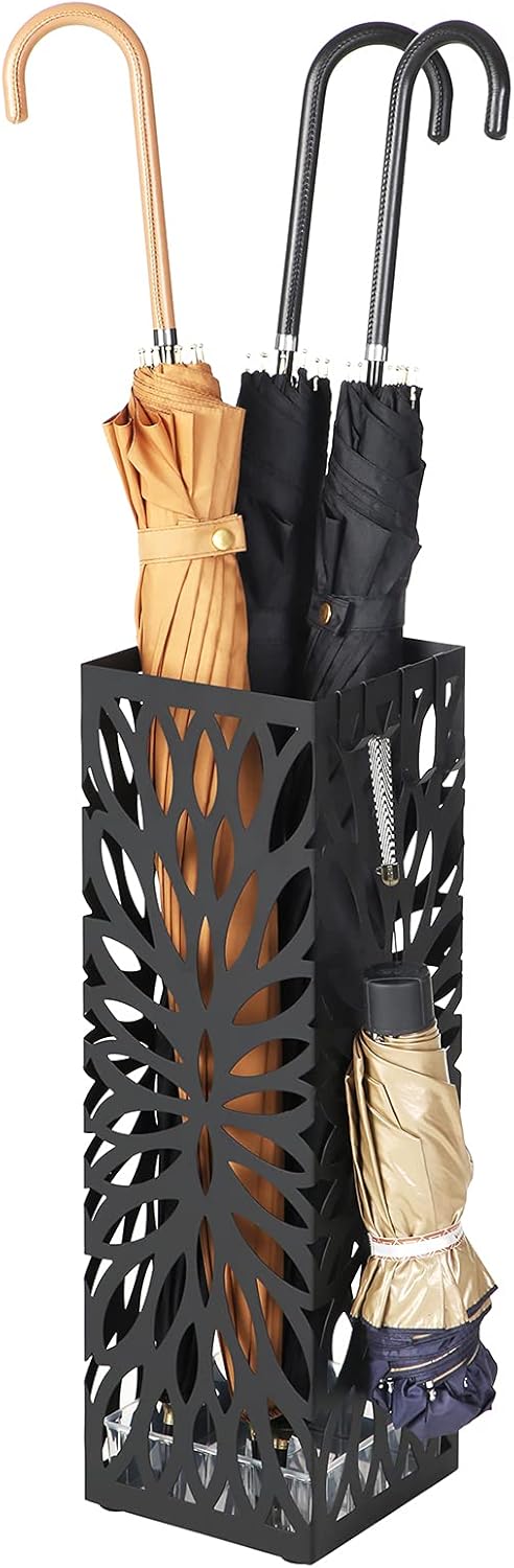entryway organization aesthetic SONGMICS umbrella stand black steel drip tray