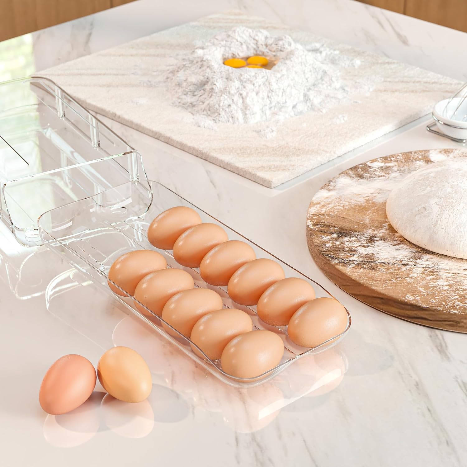 fridge organization aesthetic theaoo rolling egg holder