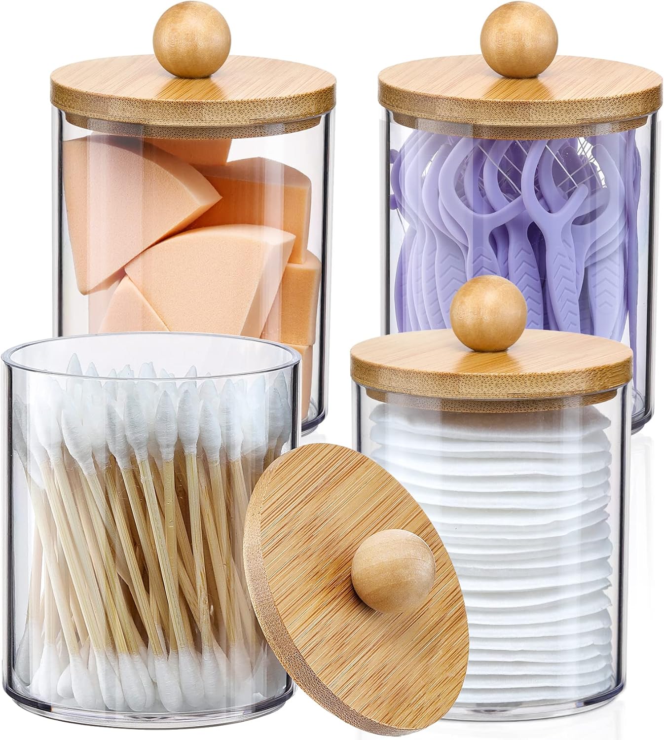 aesthetic bathroom organization VITEVER qtip holder bamboo lids