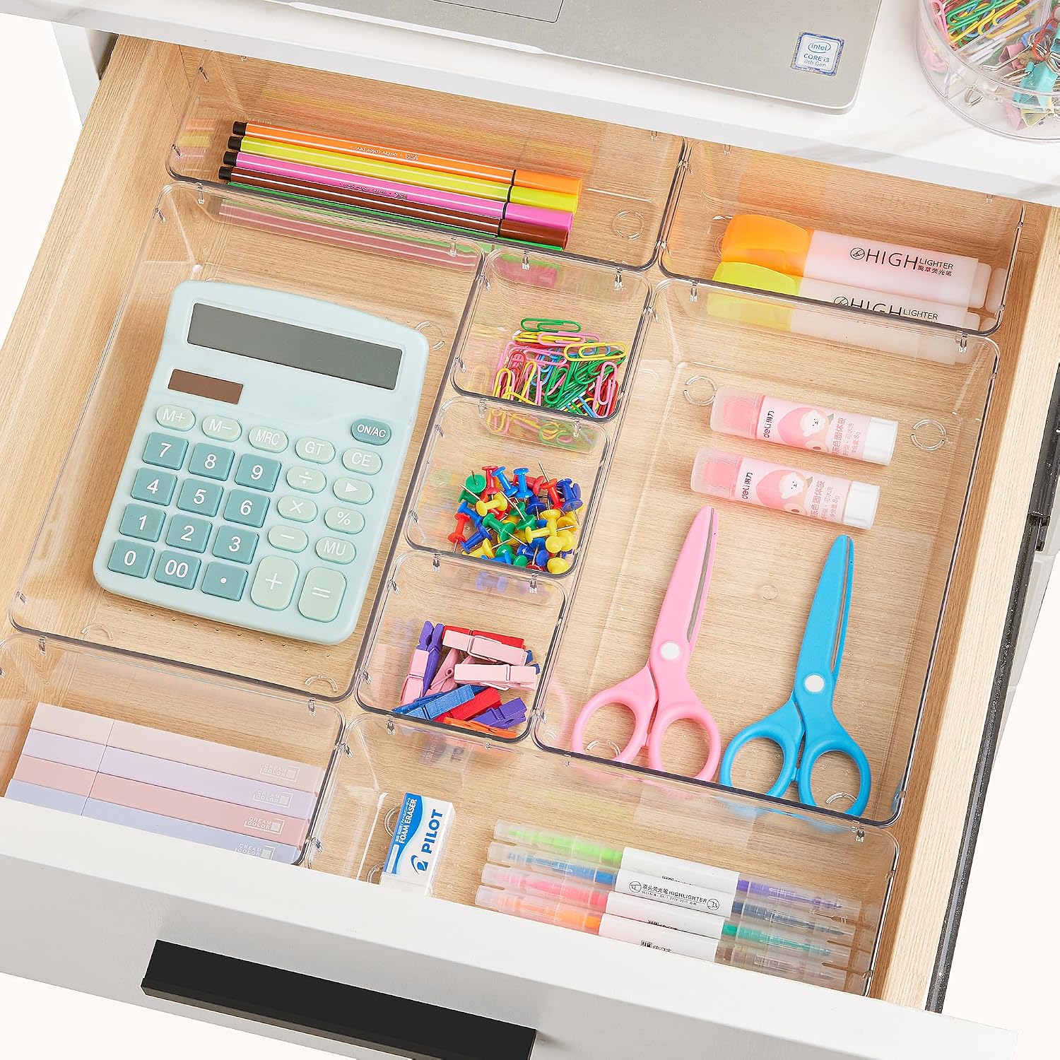 aesthetic desk organizer Vtopmart clear plastic drawer organizers set