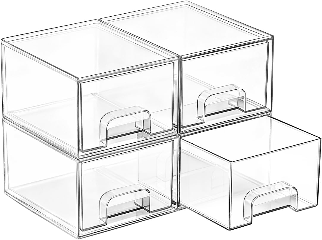 aesthetic bathroom organization Vtopmart clear stackable storage drawers