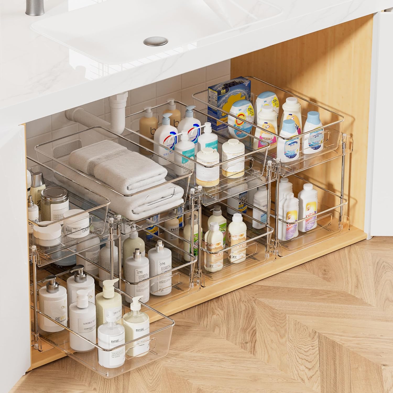aesthetic bathroom organization Vtopmart under sink pull-out organizer